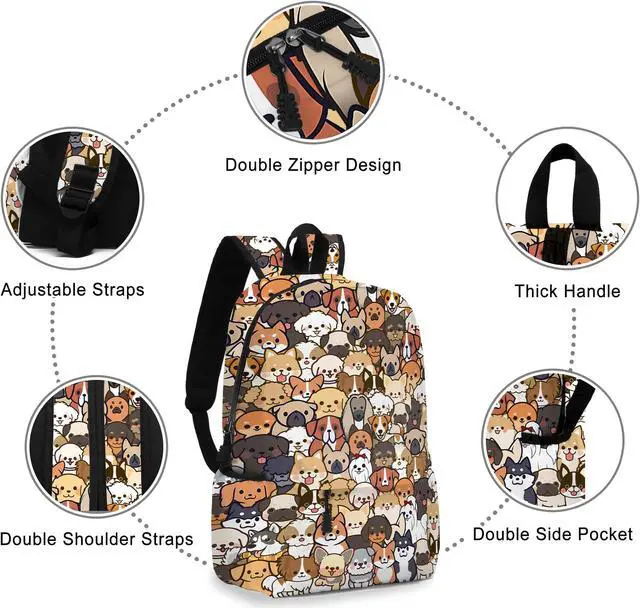 Alt view image 3 of 5 - ROVOZAR Funny Dog School Backpack for Girls Boys Bookbag, 17 Inch Dog Laptop Backpack, Dogs Animals Theme Back Pack for School Travel Hiking Camping