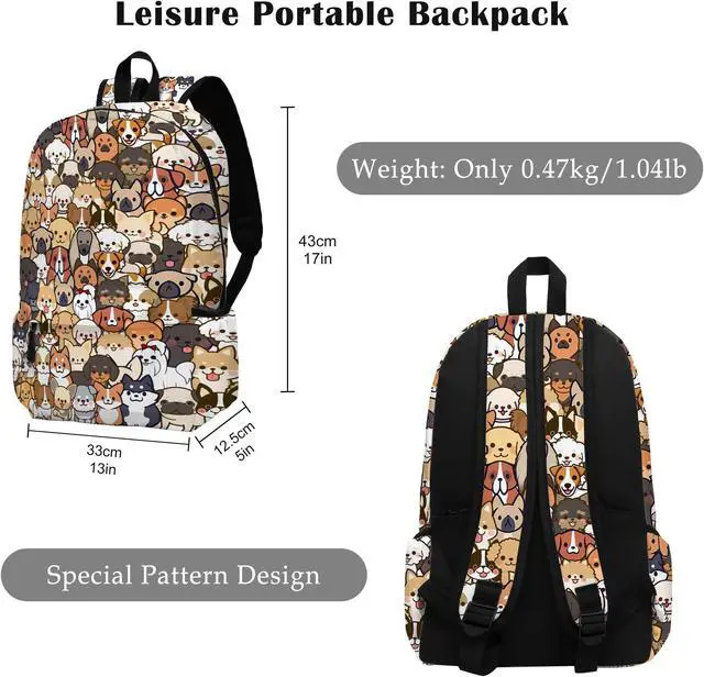 Alt view image 2 of 5 - ROVOZAR Funny Dog School Backpack for Girls Boys Bookbag, 17 Inch Dog Laptop Backpack, Dogs Animals Theme Back Pack for School Travel Hiking Camping