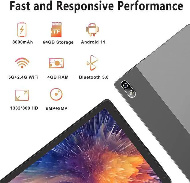 Alt view image 2 of 5 - SEBBE Tablet 10.36 Inch Touch Tablet Android 11 Octa-Core 2.0 GHz, 5G+2.4G WiFi 4GB RAM+64GB ROM (128GB TF), 1332 * 800 HD IPS Display / 8MP+5MP / 8000mAh / Bluetooth 5.0 - Grey