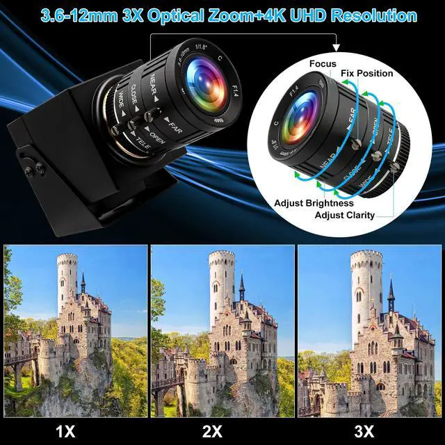 Alt view image 5 of 5 - ELP 4K USB HDMI Camera Manual Zoom Webcam Variable Focus PC Camera Mini Close-up Camera for Computer H.264 Telescope USB Security Camera 8mp IMX415 Industrial CCTV Camera (3.6-10mm 3X Zoom Lens)