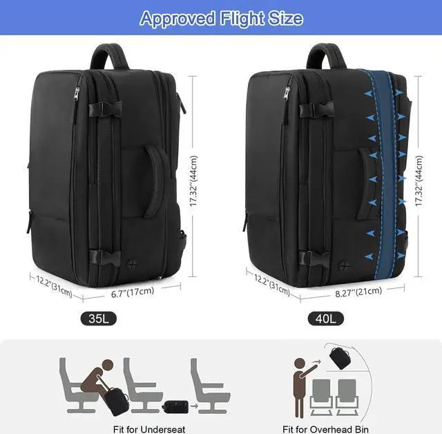 Alt view image 2 of 5 - Sinaliy Large Travel Backpack for Women Men, Expandable 40L Carry On Backpack, 17 Inch Laptop Backpack College Bookbag, Waterproof Travel bag as Person Item Flight Approved