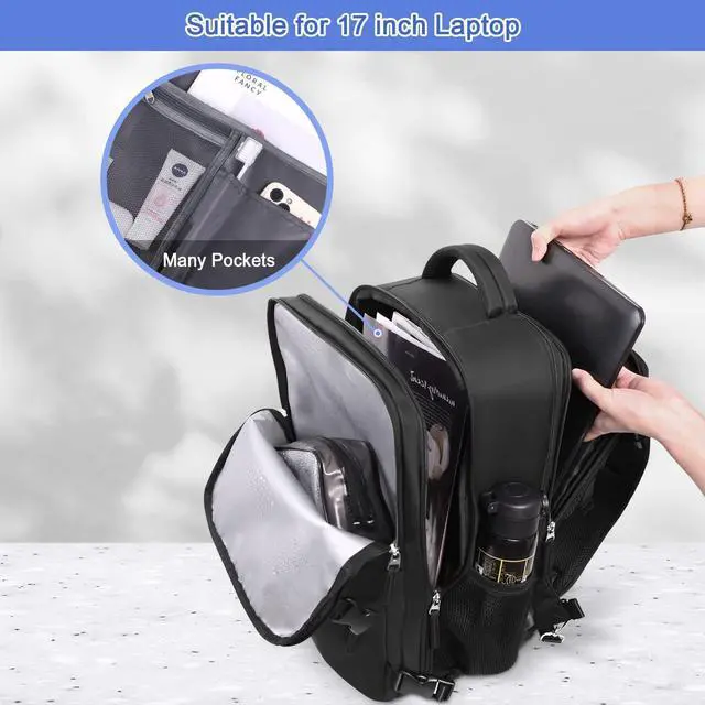 Alt view image 5 of 5 - Sinaliy Large Travel Backpack for Women Men, Expandable 40L Carry On Backpack, 17 Inch Laptop Backpack College Bookbag, Waterproof Travel bag as Person Item Flight Approved