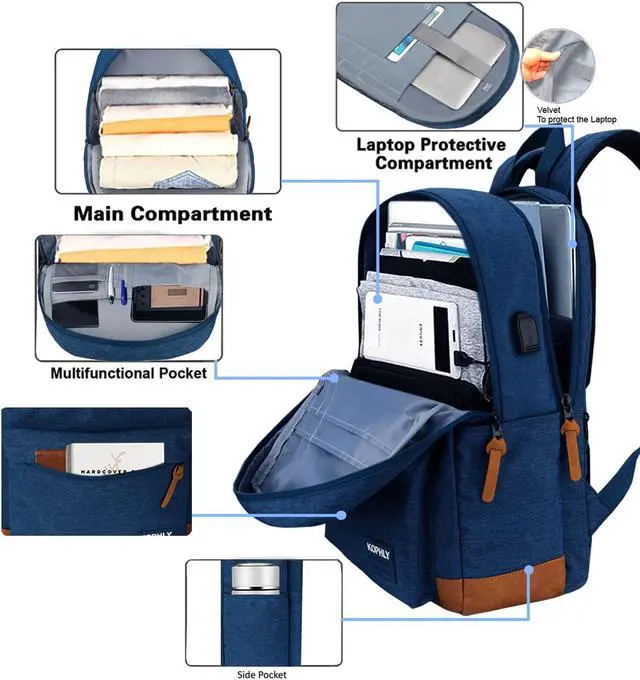 Alt view image 5 of 5 - SUPACOOL Lightweight Laptop Backpack with USB Charging Port for Men and Women, Double Layers Backpack for College, Work, Travel, Casual(Navy Blue)