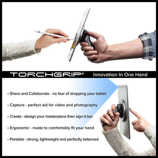 Alt view image 3 of 5 - TORCHGRIP Universal Tablet Stand for Desk, Lap, Pillow, Bed and Tablet Handle, Mobile Compatible with iPad, Samsung and Most Other Tablets, Made in USA (White/White)