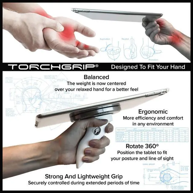 Alt view image 4 of 5 - TORCHGRIP Universal Tablet Stand for Desk, Lap, Pillow, Bed and Tablet Handle, Mobile Compatible with iPad, Samsung and Most Other Tablets, Made in USA (White/White)
