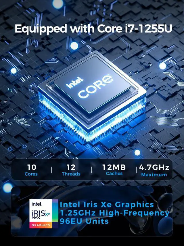 Alt view image 2 of 5 - TOPGRO K3 Mini PC Core i7-1255U, Fanless Computers(10C/12T, Up to 4.7GHz) 16GB DDR4/1TB PCIe4.0 SSD, Metal Case, Small Industrial PC Win11 Pro, 8K UHD/2.5G LAN/Thunderbolt 4/WiFi 6E/BT5.3, Home&Office