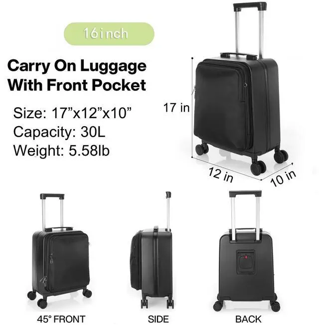 Alt view image 2 of 4 - UNIKER Laptop Briefcase with Cup Holder,Small Rolling Suitcase for Work,Carry On Luggage 17x12x10,16 Inch Suitcases with 4 Spinner Wheels,Rolling Teacher Bag Black