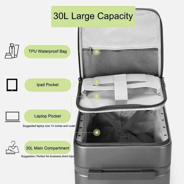 Alt view image 4 of 4 - UNIKER Laptop Briefcase with Cup Holder,Small Rolling Suitcase for Work,Carry On Luggage 17x12x10,16 Inch Suitcases with 4 Spinner Wheels,Rolling Teacher Bag Black