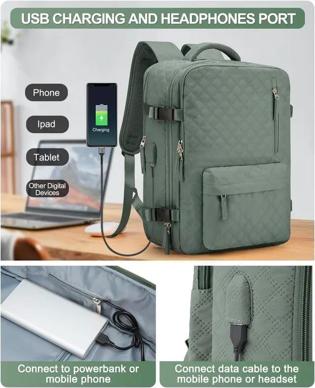 Alt view image 3 of 5 - VGCUB Large Travel Backpack for Women Men, Carry on Backpack Airline Approved Gym Backpack Waterproof Business Laptop Daypack,Army Green