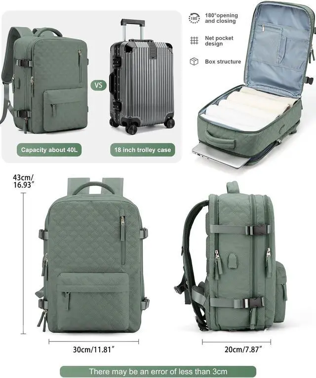 Alt view image 2 of 5 - VGCUB Large Travel Backpack for Women Men, Carry on Backpack Airline Approved Gym Backpack Waterproof Business Laptop Daypack,Army Green