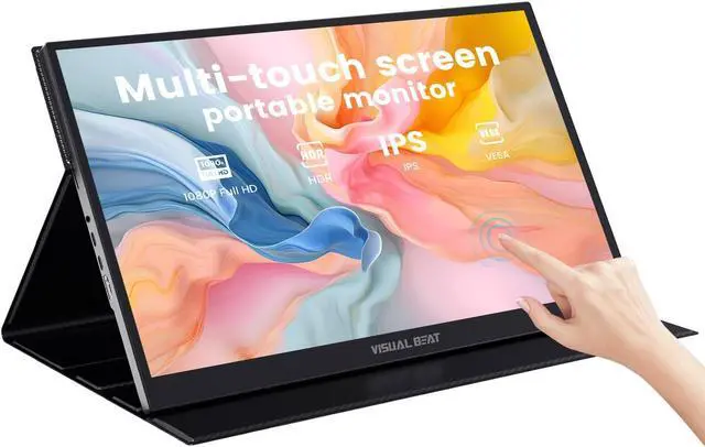 Main image of Visual Beat Portable Touch Screen Monitor 17.3'' 1080P IPS USB-C Extended Display with Smart Cover, USB2.0, HDMI, Dual Speakers, VESA - for Laptop, PC, Mac, Phone, PS3/4/5, Xbox, Switch.