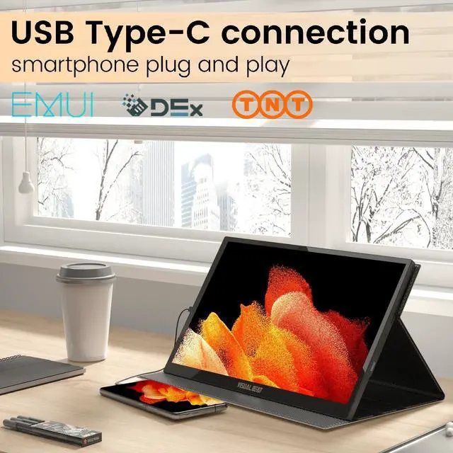 Alt view image 5 of 5 - Visual Beat Portable Touch Screen Monitor 17.3'' 1080P IPS USB-C Extended Display with Smart Cover, USB2.0, HDMI, Dual Speakers, VESA - for Laptop, PC, Mac, Phone, PS3/4/5, Xbox, Switch.