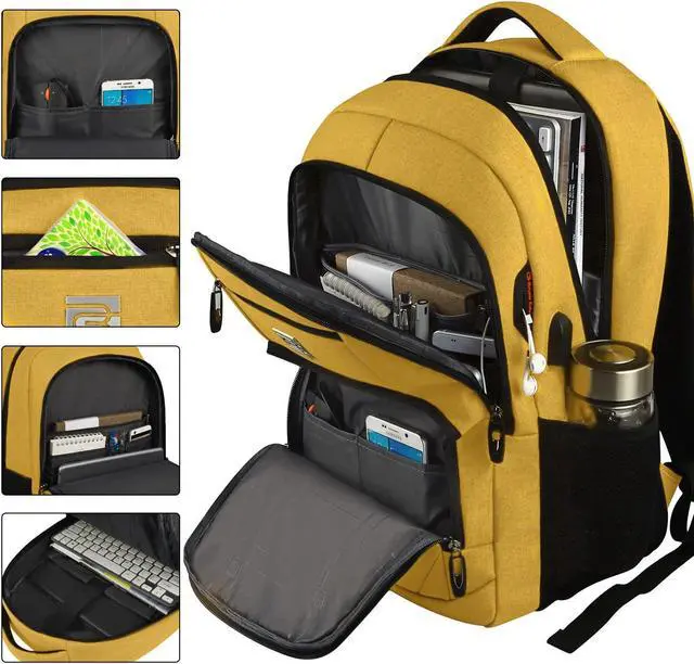 Alt view image 2 of 5 - Laptop Backpack,Business Travel Anti Theft Slim Durable Laptops Backpack with USB Charging Port,Water Resistant College Computer Bag for Women & Men Fits 15.6 Inch Laptop and Notebook-Yellow