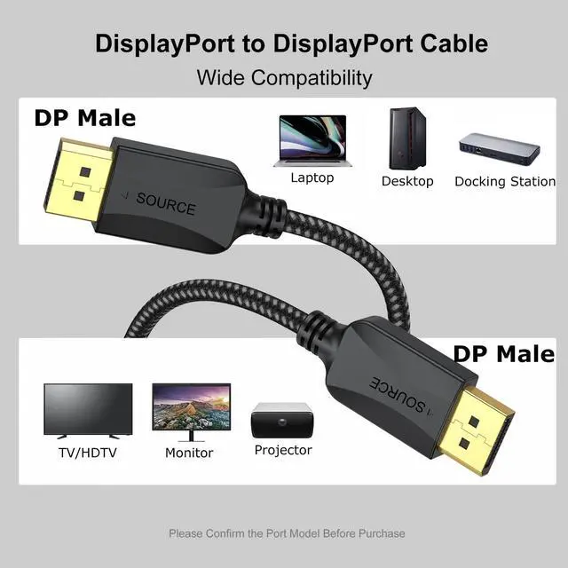 Alt view image 5 of 5 - XiAyriky DisplayPort to DisplayPort Cable 1.5 FT, 10-Pack Thin DP Display Port Cable Adapter Male to Male 4K, 2k@165Hz/ 144Hz for Computer, Docking Station, Monitor and More