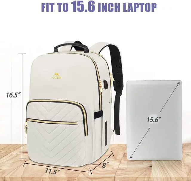 Alt view image 5 of 5 - MATEIN Travel Laptop Backpack, Anti Theft Quilted Slim Backpacks for Women with Detachable Keychain Hook, Teacher Doctor Nurse Carry on Bags Purse Fits 15.6 Inch Notebook, White
