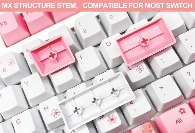 Alt view image 3 of 5 - ZMX Cherry Blossom Pink Keycaps,PBT Dye Sub OEM Profile Cute Flower Keycaps Full Size 134 Keys Custom keycap Set for Cherry MX Switches 104 60% 75% Mechanical Gaming Keyboard DIY keycaps
