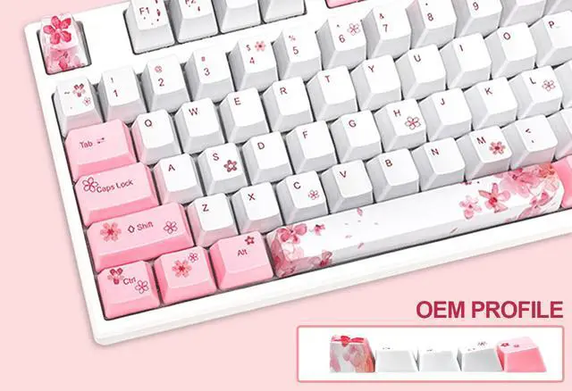 Alt view image 4 of 5 - ZMX Cherry Blossom Pink Keycaps,PBT Dye Sub OEM Profile Cute Flower Keycaps Full Size 134 Keys Custom keycap Set for Cherry MX Switches 104 60% 75% Mechanical Gaming Keyboard DIY keycaps