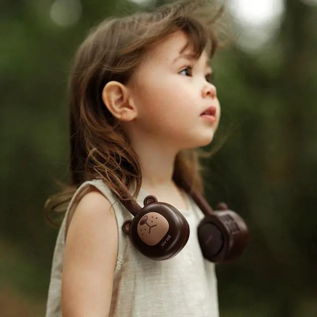 Alt view image 3 of 5 - Zoy zoii Neck Fan for Kids, Hands Free Bladeless Fan, Portable Wearable Personal Fan, Rechargeable 3 Speeds Gift for Boy Girl Travel Outdoor, Brown Bear