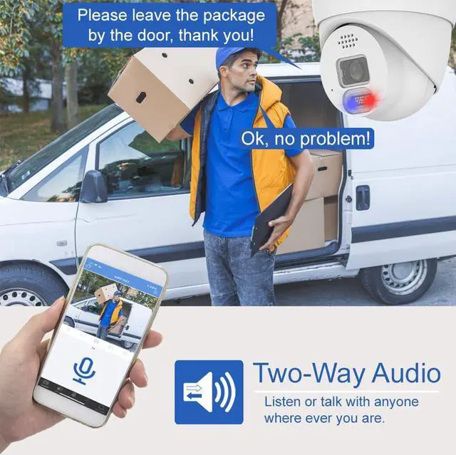 Alt view image 2 of 3 - GW Security 4K 8MP 2-Way Audio Full-Time Color Night Vision Outdoor/Indoor PoE IP Turret Security Camera with Blue/Red Alarm Light (GW8595DFIP)