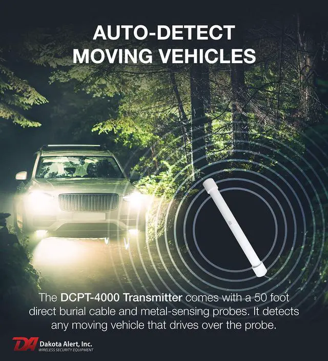 Alt view image 2 of 5 - Dakota Alert Driveway Alarm Sensor - DCPT-4000 Driveway Alarms Wireless Outside Weatherproof Vehicle Sensor, 1 Mile Long Range Sensors, Vehicle Detecting Probe Transmitter & 50' Direct Burial Cable