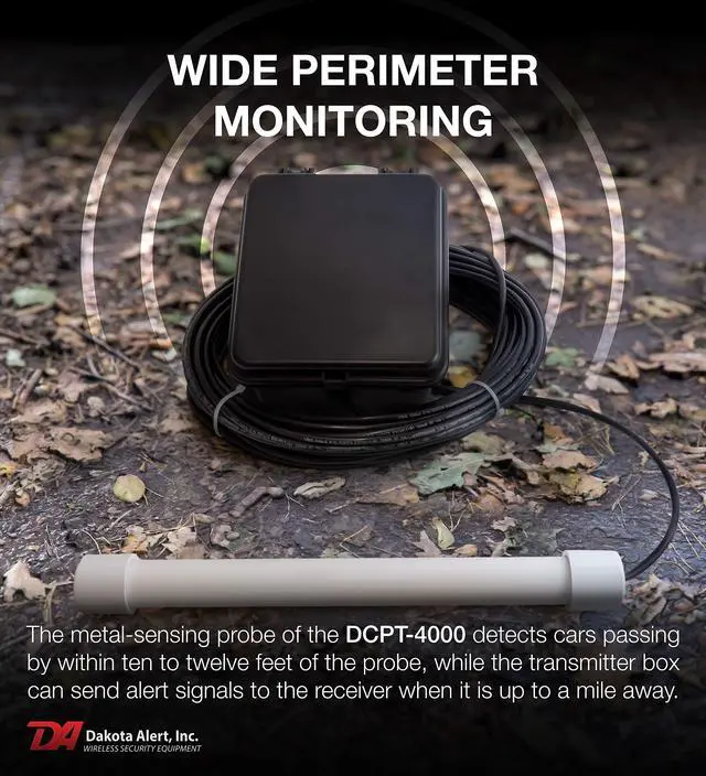 Alt view image 3 of 5 - Dakota Alert Driveway Alarm Sensor - DCPT-4000 Driveway Alarms Wireless Outside Weatherproof Vehicle Sensor, 1 Mile Long Range Sensors, Vehicle Detecting Probe Transmitter & 50' Direct Burial Cable