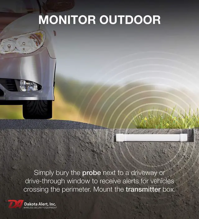 Alt view image 5 of 5 - Dakota Alert Driveway Alarm Sensor - DCPT-4000 Driveway Alarms Wireless Outside Weatherproof Vehicle Sensor, 1 Mile Long Range Sensors, Vehicle Detecting Probe Transmitter & 50' Direct Burial Cable