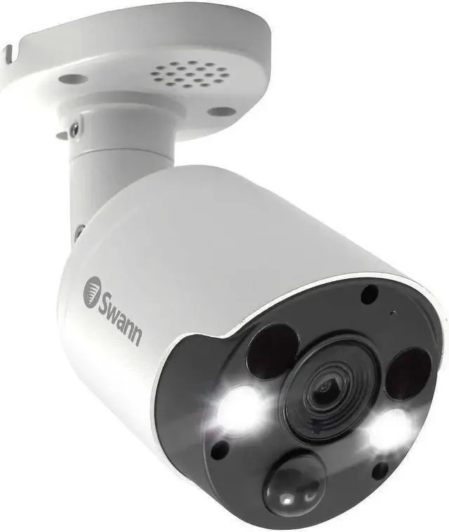 Alt view image 2 of 5 - Swann Indoor/Outdoor Home Security 4K Ultra HD NVR Wired Bullet Camera and Spotlight, Color Night Vision, Heat & Motion Sensing Light, 2-Way Audio, Siren, Compatible w/NVR w/PoE, SWNHD-887MSFB 2 Pack