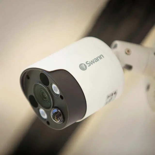 Alt view image 4 of 5 - Swann Indoor/Outdoor Home Security 4K Ultra HD NVR Wired Bullet Camera and Spotlight, Color Night Vision, Heat & Motion Sensing Light, 2-Way Audio, Siren, Compatible w/NVR w/PoE, SWNHD-887MSFB 2 Pack