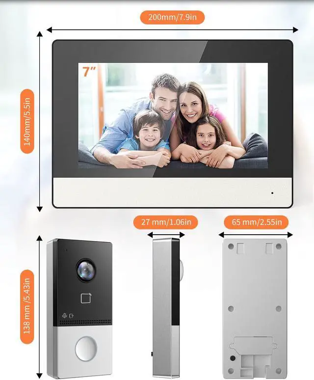 Alt view image 3 of 5 - Wired PoE IP Video Intercom Kit Door Phone/Bell 7-inch Colorful TFT Screen 2MP Video Doorbell Camera with Two-Way Audio, 2.4GHz WiFi, Night Vision, Compatible with Connect APP, KIS603-P