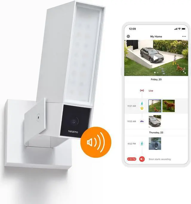 Alt view image 2 of 5 - Netatmo Smart Outdoor Security Camera with 105-dB Siren & WiFi | Sends Alerts to Your Smartphone | Floodlight & Movement Detection | Night Vision | Security Without Monthly Fees (White)