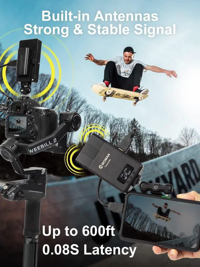Alt view image 2 of 5 - Wireless Video Transmission System, MOMAN Matrix 600S, SDI and HDMI Transmitter and Receiver for Blackmagic BMPCC Camera Atomos Ninja v with 600ft Range, Inbuilt Antennas Zero Noise, 0.08s Latency