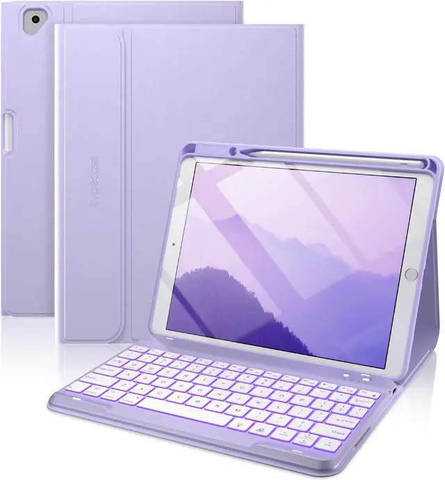 Main image of typecase Folio iPad 9th Generation Case with Keyboard 10.2 Inch - Backlit Detachable Slim Cover with Pencil Holder, Compatible with iPad 8th/7th Gen, Pro 10.5, Air 3rd Gen (Light Purple)