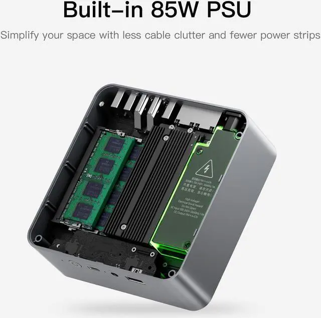 Alt view image 4 of 5 - Beelink EQR5 Mini PC, AMD Ryzen 5 5650U(6C/12T, Up to 4.2GHz), Mini Computer 8G DDR4 RAM 500GB NVMe PCIe3.0x4 SSD, Micro PC 4K@60Hz Dual Display Dual HDMI/WiFi6/BT5.2/1000Mbps