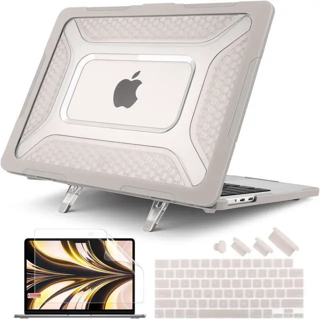 Main image of Batianda Case for New MacBook Air 13.6 inch 2025 M4 2024 2022 Release A3240 A3113 A2681 Model,Honeycomb Heavy Duty Protective Hard Shell with TPU Bumper Fold Kickstand & Keyboard Cover, Rock Gray