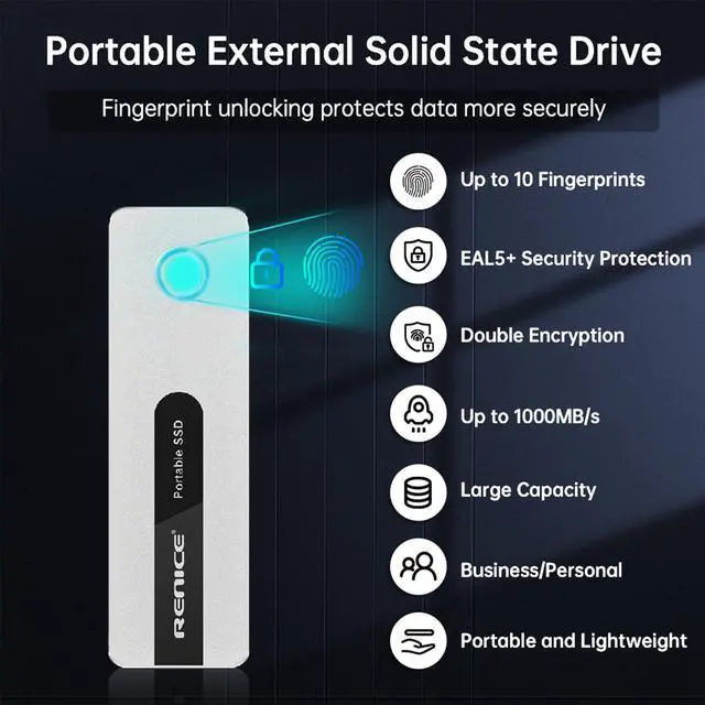 Alt view image 2 of 5 - RENICE Portable SSD 1TB -Ultra-Fast 1000MB/s Read-USB 3.2 Gen2 External Solid State Drive-USB-C Mini SSD-for Professional, Student, Photographer