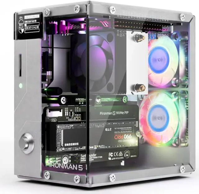 Main image of Pironman 5 NVMe M.2 SSD PCIe Mini PC Case for Raspberry Pi 5 Hailo-8L AI Accelerator with Tower Cooler+Dual RGB Fans, 0.96'' OLED Module, Safe Shutdown, Standard HDMI, RGB Effect, Stylish Design