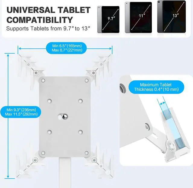 Alt view image 5 of 5 - AboveTEK Security iPad Kiosk Floor Stand, Anti-Theft POS Tablet Stand for Retail Business, Height Adjustable Tablet Floor Stand, 360deg Swivel Universal Locking Holder Fits 9.7"-13" iPad/iPad Pro/Air