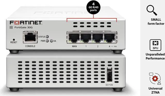 Alt view image 2 of 5 - Fortinet FortiGate-30G Firewall for Small Offices with 4 Gigabit Ethernet RJ45 Ports (FG-30G)