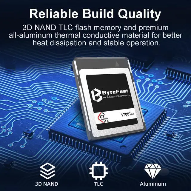 Alt view image 5 of 5 - ByteFest 128GB Professional CFexpress Type B Memory Card, Raw 4K/8K Video Recording for Canon EOS R3/R5/R5C, for Nikon Z6/Z7/Z9/D5/D6/D500/D850, for DJI Ronin 4D Panasonic FUJIFILM Camera, Silver