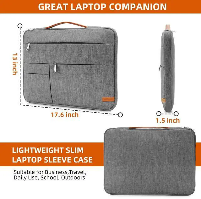 Alt view image 3 of 5 - KINGSLONG 17-17.3 inch Laptop Sleeve Bag, Slim Shockproof Handbag Carrying Case, Notebook Computer Cover Fit for Acer Asus Dell HP Grey