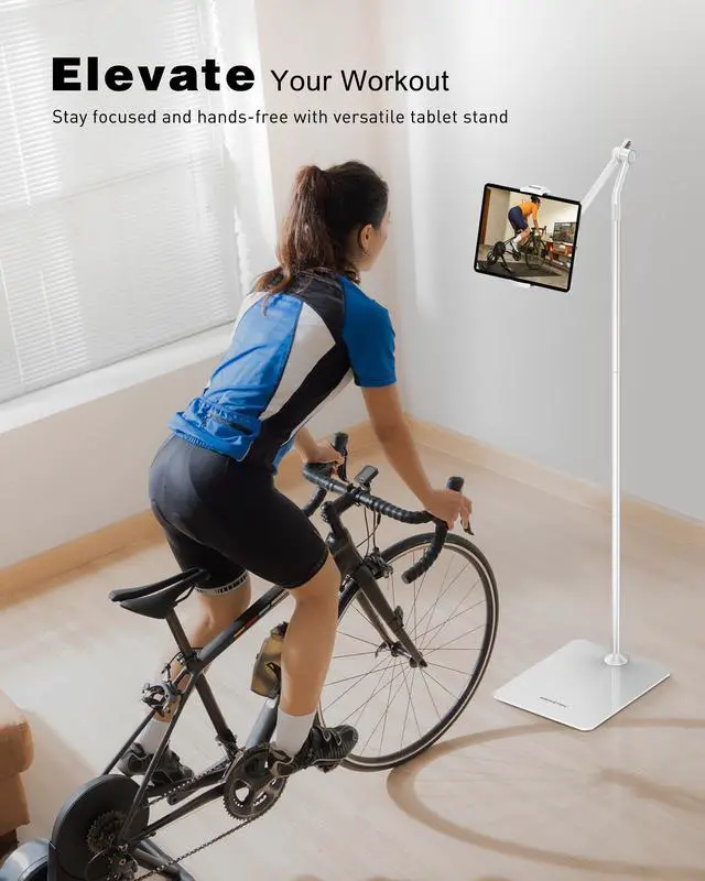 Alt view image 3 of 5 - AboveTEK Tablet Floor Stand, Stylish Adjustable iPad Floor Stand, Aluminum 360deg Rotation Tablet & Phone Holder for Sofa Bed, Compatible w/ 4.7"-13.5" iPhones, iPad Pro Air Mini 12.9, Kindles (White)