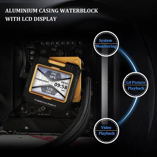 Alt view image 4 of 5 - Thermalright FW240 Black CPU AIO Cooler,PC 240 Specification Water Cooler System,IPS LCD Screen with 320*240 Resolution,for AM5&Intel LGA1700/1851,High Performance Pump,Comes with 2.4-inch LCD Display