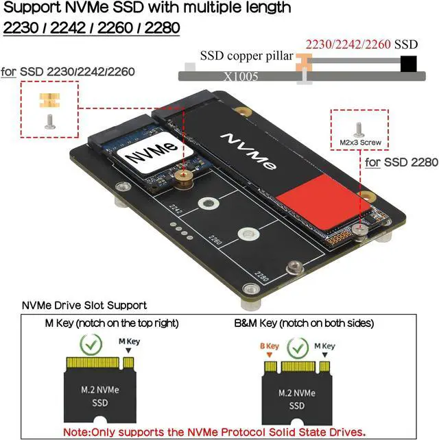 Alt view image 3 of 5 - Geekworm X1005 PCIe to Bottom Dual M.2 HAT NVMe SSD PCIe Peripheral Board for Raspberry Pi 5 Support M.2 2230/2242/2260/2280 SSD