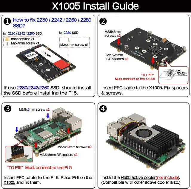 Alt view image 4 of 5 - Geekworm X1005 PCIe to Bottom Dual M.2 HAT NVMe SSD PCIe Peripheral Board for Raspberry Pi 5 Support M.2 2230/2242/2260/2280 SSD