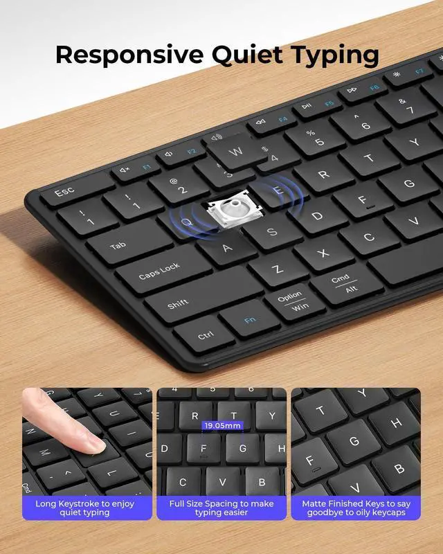 Alt view image 4 of 5 - Wireless Bluetooth Keyboard and Mouse Combo (USB + Dual BT), seenda Multi-Device Rechargeable Slim Keyboard and Mouse, Compatible for Win 7/8/10, MacBook Pro/Air, iPad, Tablet - Black