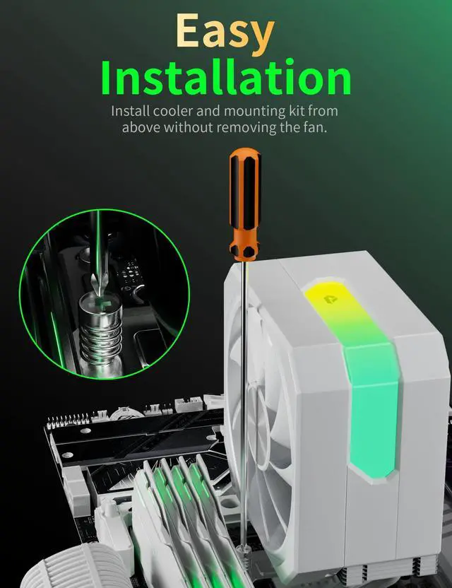 Alt view image 4 of 5 - CPU Air Cooler with 4X6mm Heat Pipes,120mm Fan ARGB CPU Cooler 1650rmp,CPU Air Cooler AMD AM5/AM4/AM3 Series,CPU Air Cooler 6.1'' Height Compatible with Intel LGA 1851/1700/1851/1155/1156/2011(White)