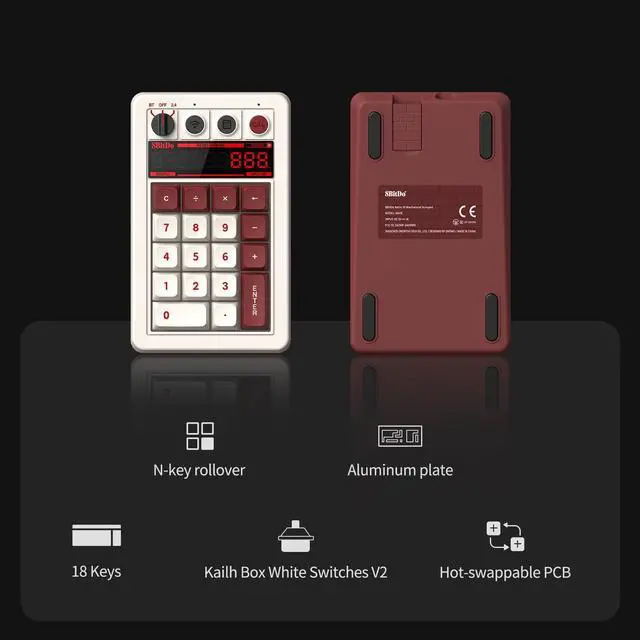 Alt view image 4 of 5 - AKNES 8Bitdo Retro 18 Mechanical 2-in-1 PC Calculating Numpad, Bluetooth/2.4G/Wired for Windows and Android - Fami Edition