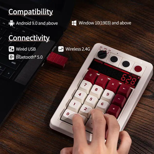 Alt view image 3 of 5 - AKNES 8Bitdo Retro 18 Mechanical 2-in-1 PC Calculating Numpad, Bluetooth/2.4G/Wired for Windows and Android - Fami Edition