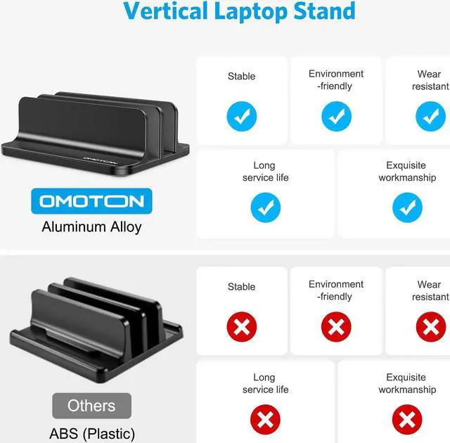 Alt view image 2 of 5 - OMOTON [Updated Dock Version Vertical Laptop Stand, Double Desktop Stand Holder with Adjustable Dock (Up to 17.3 inch), Fits All MacBook/Surface/Samsung/HP/Dell/Chrome Book (Black)