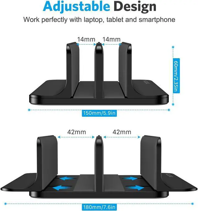 Alt view image 4 of 5 - OMOTON [Updated Dock Version Vertical Laptop Stand, Double Desktop Stand Holder with Adjustable Dock (Up to 17.3 inch), Fits All MacBook/Surface/Samsung/HP/Dell/Chrome Book (Black)